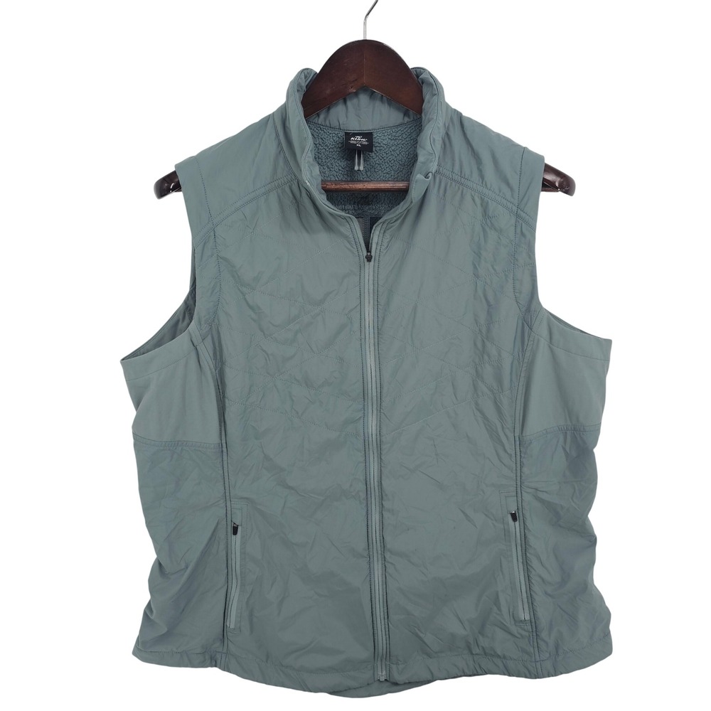 KUHL Mens The One Vest XL Green Quilted Fleece Lined Full Zip Vest Reflective